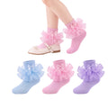 Calcetines Nina Pack 3 Pares Volantes Encaje Tutu Doble Capa Lazo Cinta 3D Pastel Azul Rosa Morado Organza Princesa Pascua Ballet (1 - 10T)