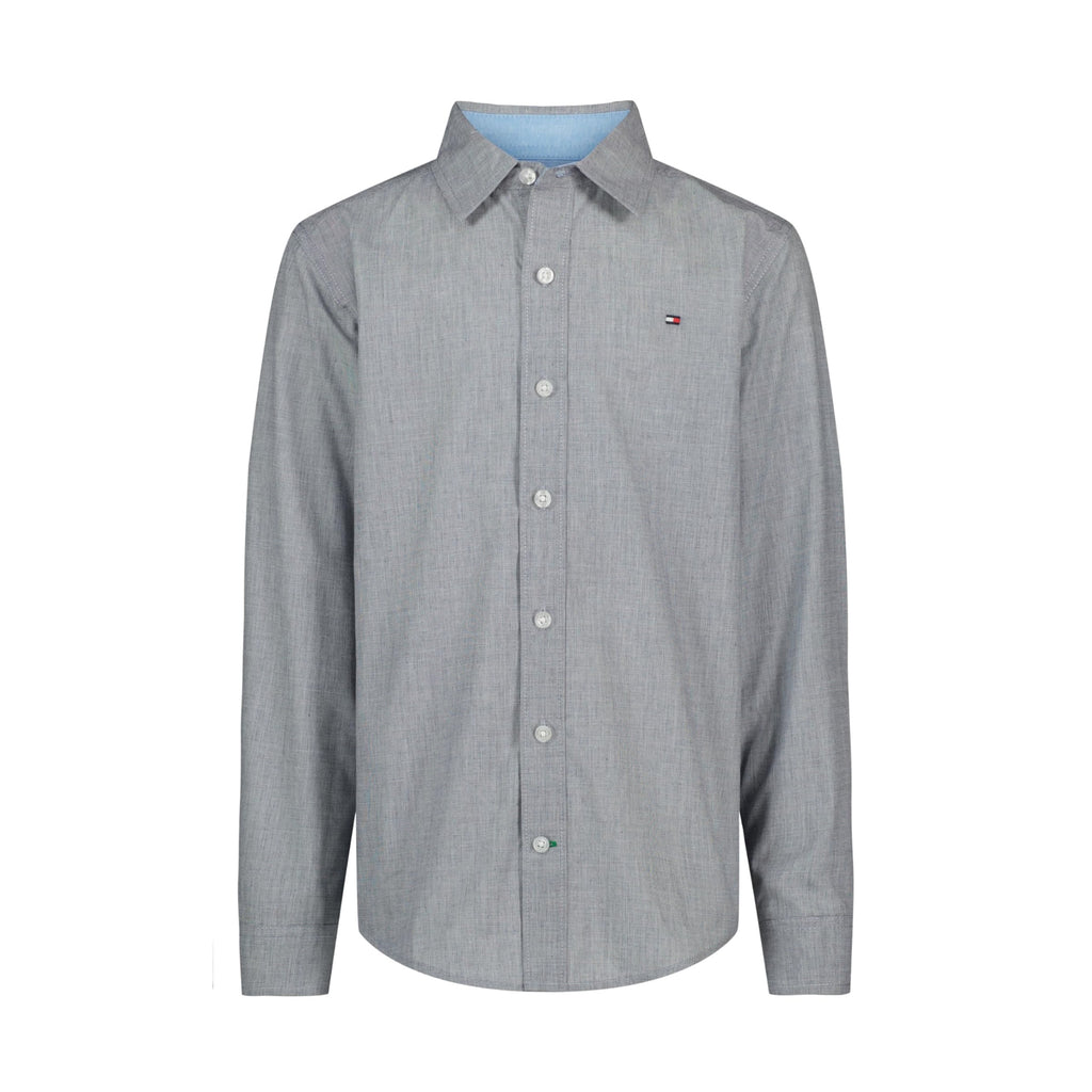 Tommy Hilfiger | Camisa Casual Manga Larga Sólida Gris Niño  (8T - 16T)
