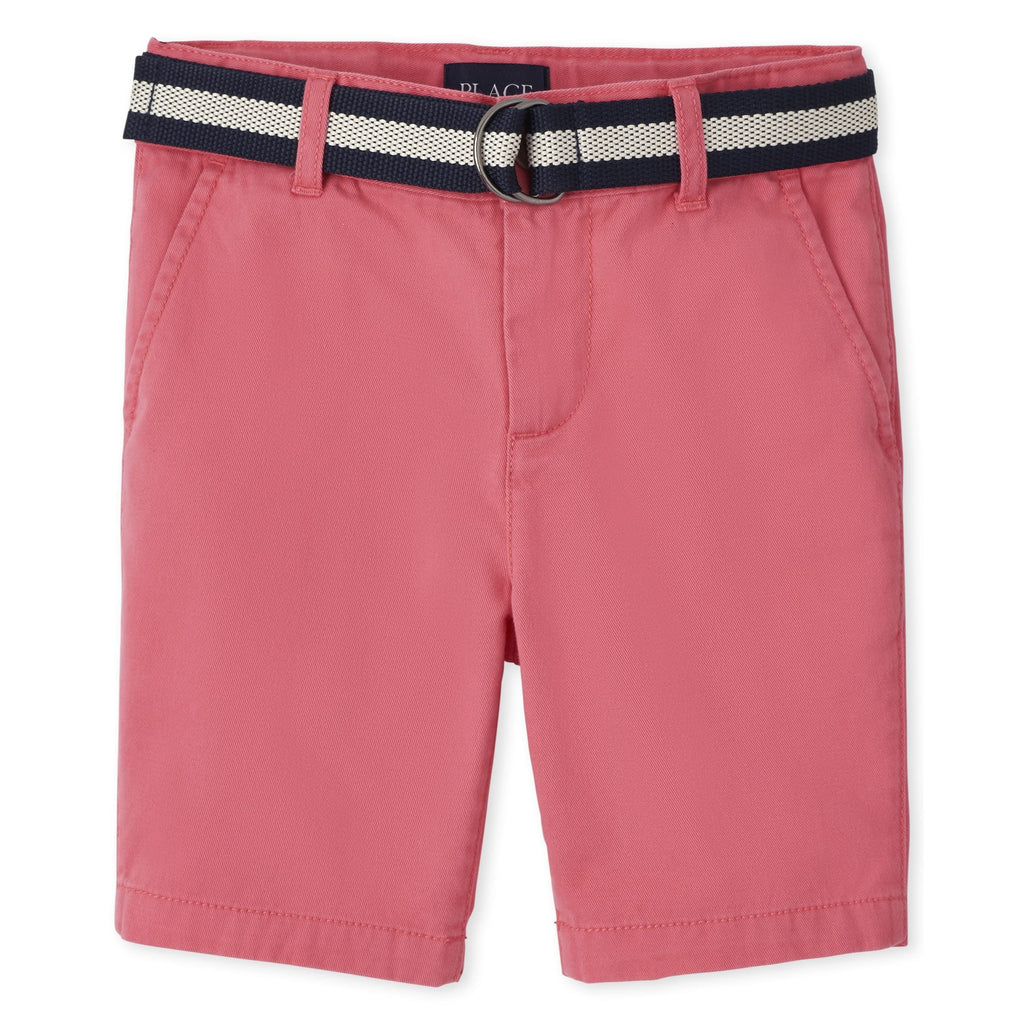 The Children's Place Short Chino Rosa Coral con Cinturón Niño | Sarga Algodón • Botón + Cremallera