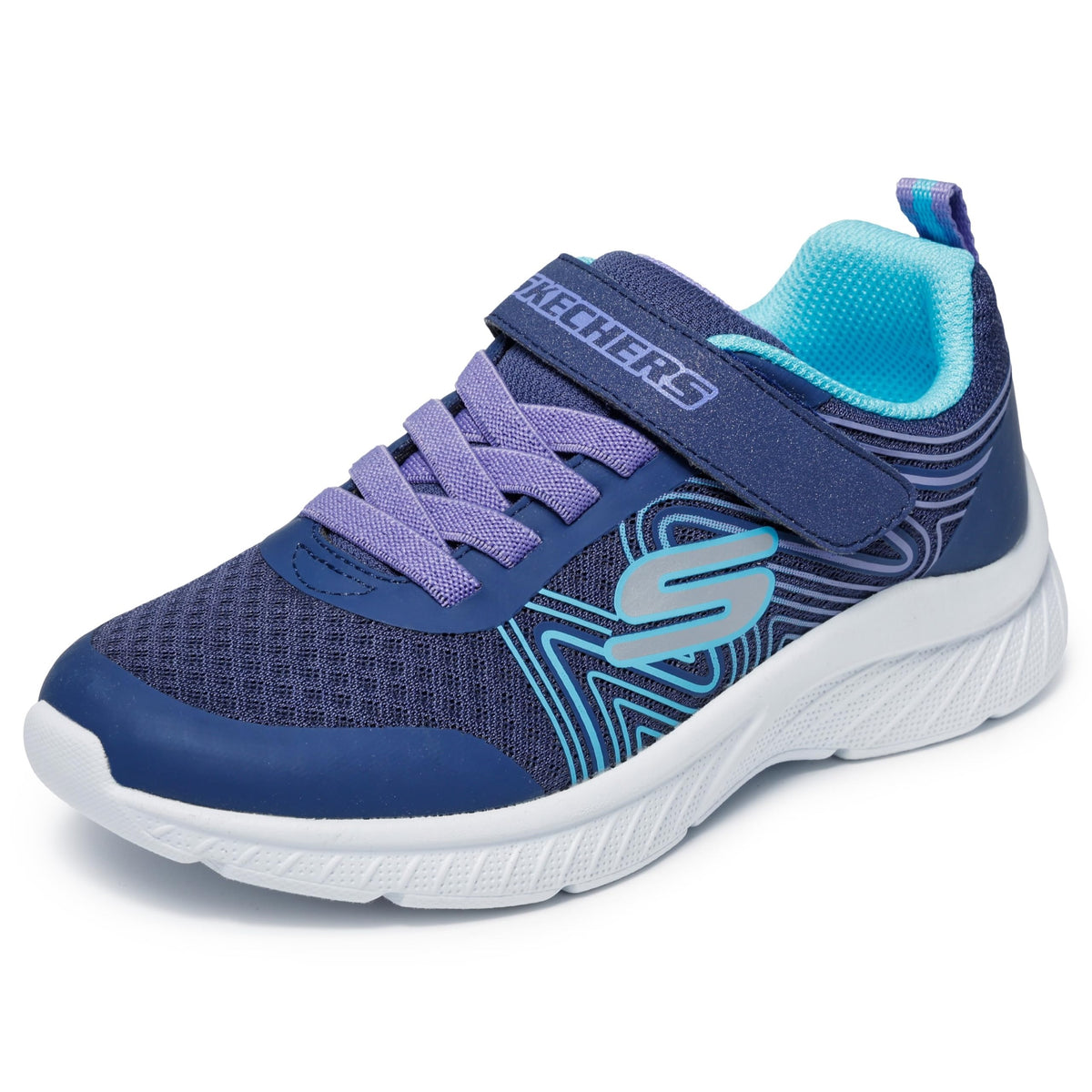 Skechers - Tenis Deportivos Girls' Microspec Advance con Cierre Adaptable y Lavables para Niña (Azul/Turquesa) (Talla 27 - 36)