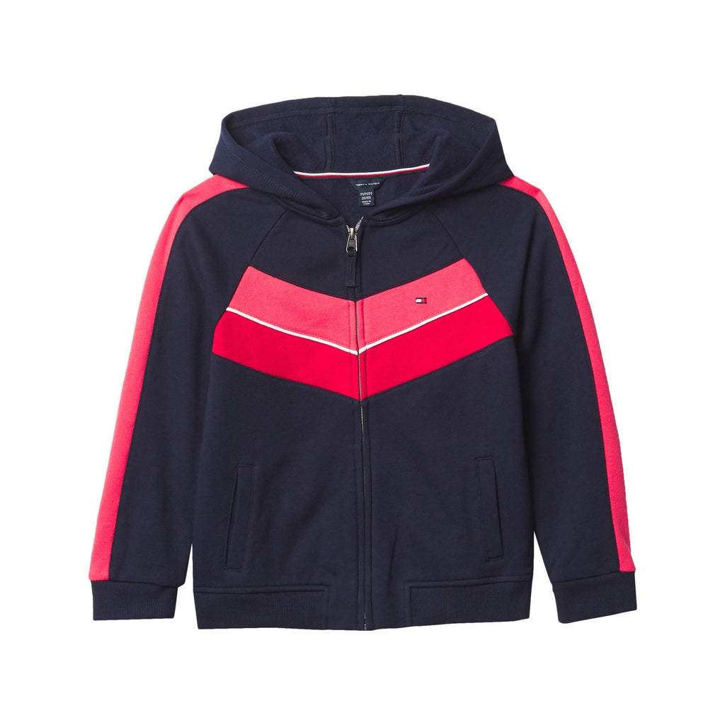 Chaqueta Legacy Full-Zip Tommy Hilfiger | Navy + Chevron Rosa/Rojo + Rayas Manga + Bandera TH | Niña (12T - 16T)