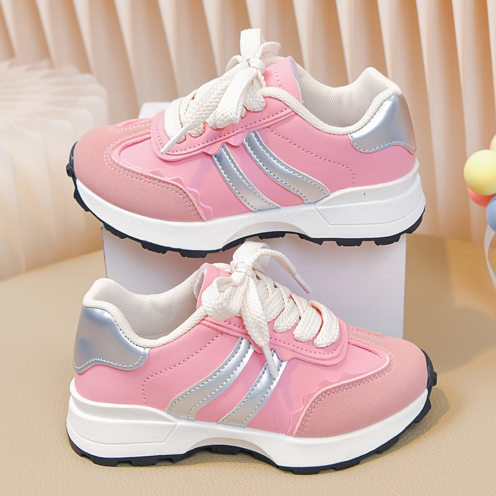 Zapatillas Deportivas Casuales para Niña con Rayas Rosas y Plateadas (Ligeras, Antideslizantes y de Uso Diario) (Talla 26 - 36)