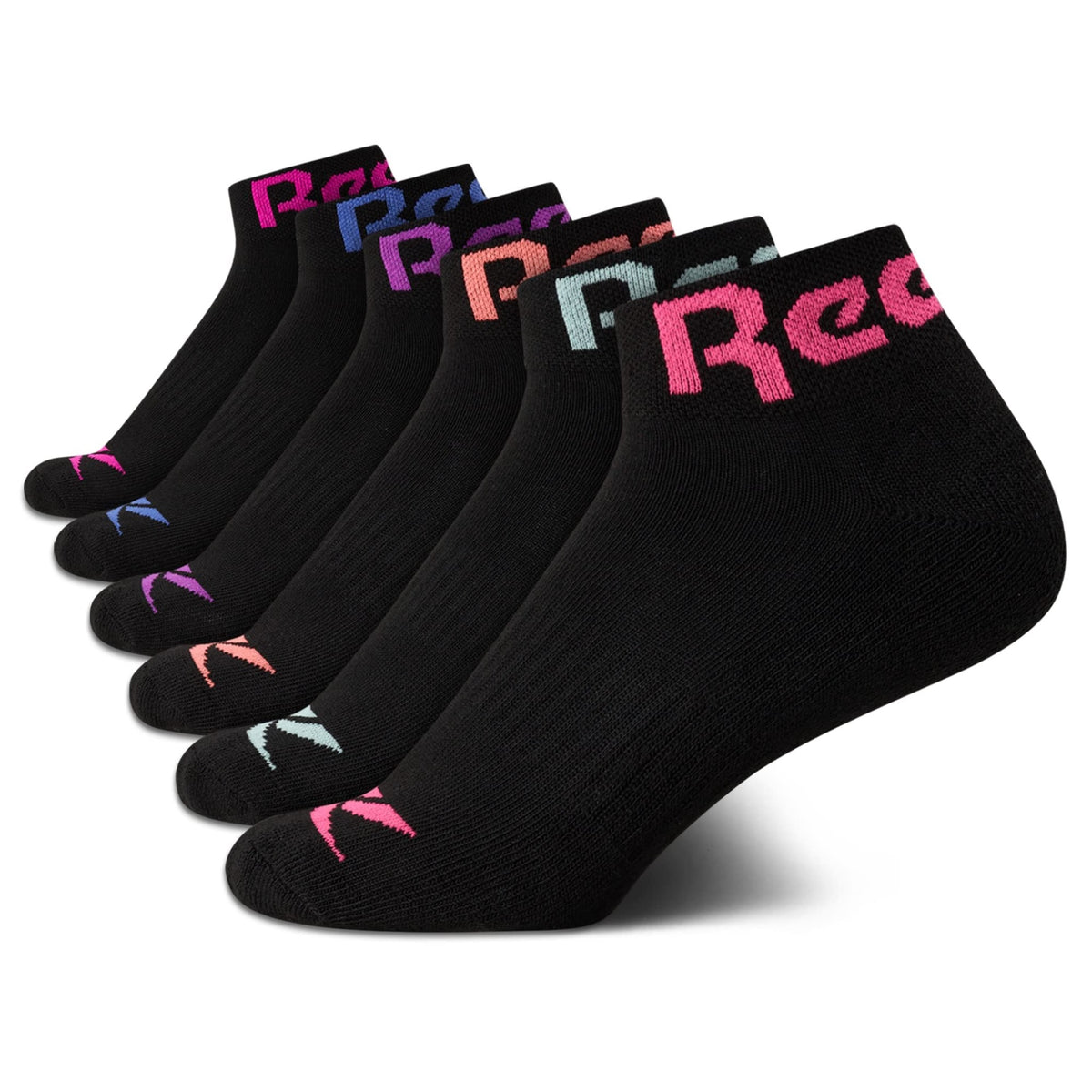Reebok | Calcetines Niña Pack 6 Pares Low Cut Deportivos Negro Logo Multicolor Absorbe Humedad Sin Costuras Talón Acolchado (4-12T)