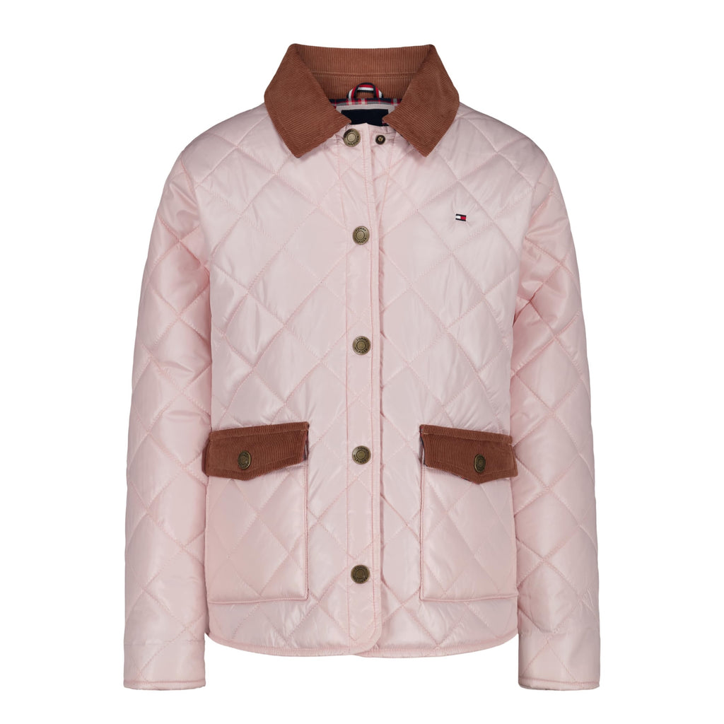 Chaqueta Barn Acolchada Diamantes Tommy Hilfiger | Rosa Palo + Pana Camel + Forro Franela Escocesa | Niña (7T - 14T)
