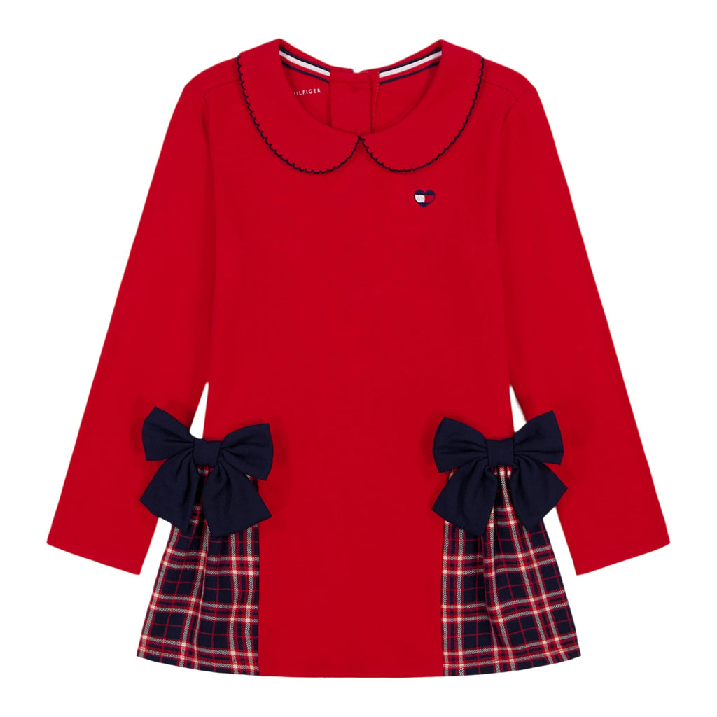 Tommy Hilfiger Vestido Polo Piqué Niña | Tommy Red Plaid • Cuello Peter Pan