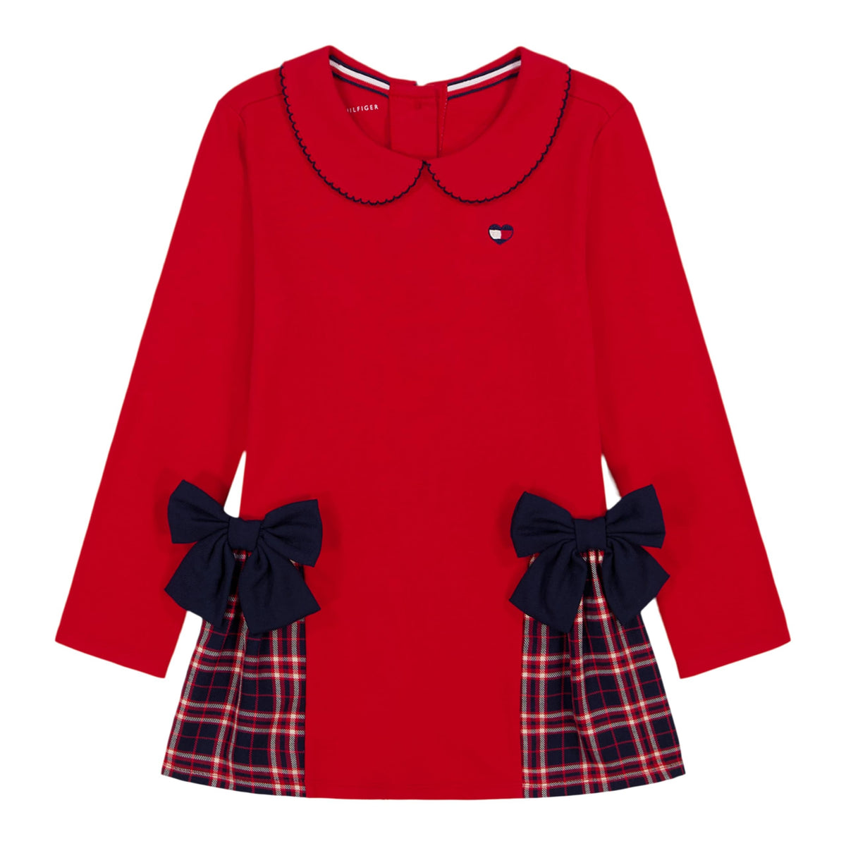 Tommy Hilfiger Vestido Polo Piqué Niña | Tommy Red Plaid • Cuello Peter Pan