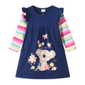 Vestido Niña ZJY | Algodón + Koala Bebé Floral + Mariposa + Corazones + Bolsillos | Navy/Arcoíris (3T - 8T)