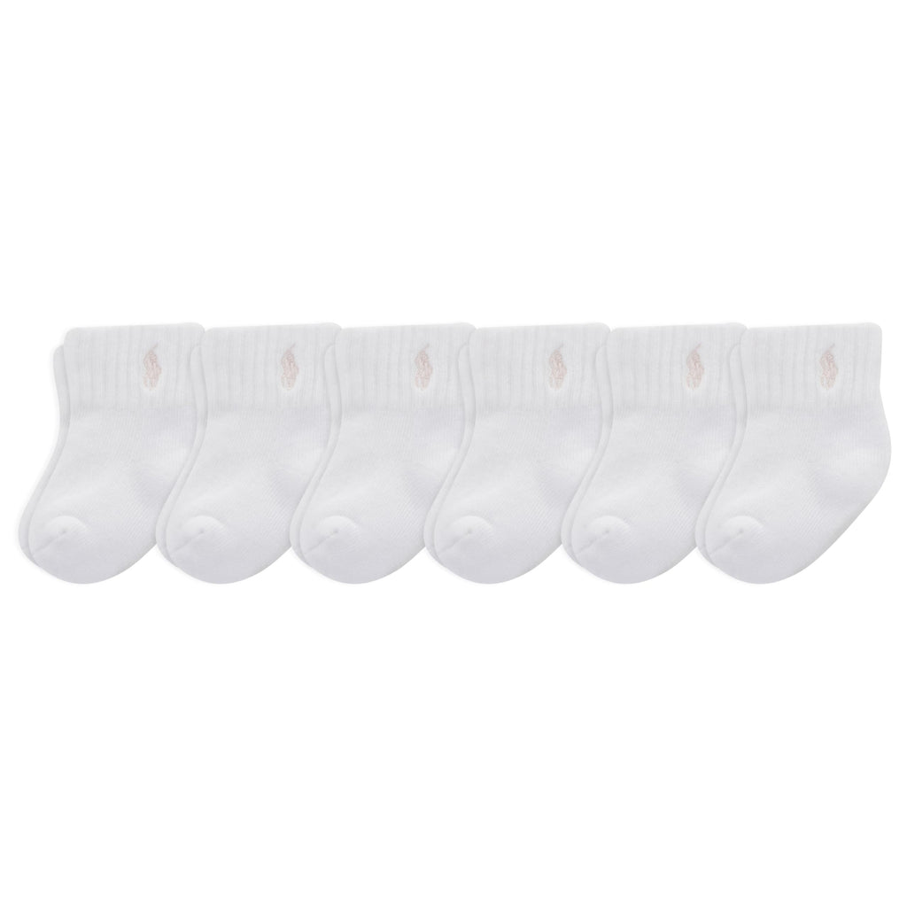 Polo Ralph Lauren | Calcetines Bebé Niña Pack 6 Algodón Pony Bordado Stay-Up Tobillero Blanco Rosa 0-24 Meses