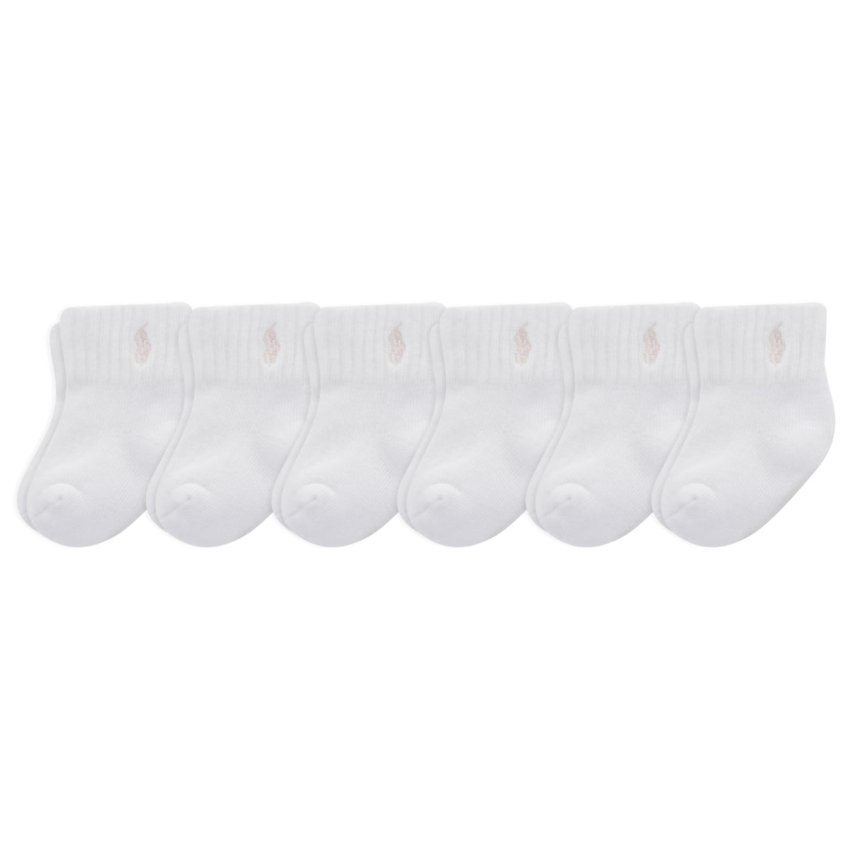 Polo Ralph Lauren | Calcetines Bebé Niña Pack 6 Algodón Pony Bordado Stay-Up Tobillero Blanco Rosa 0-24 Meses