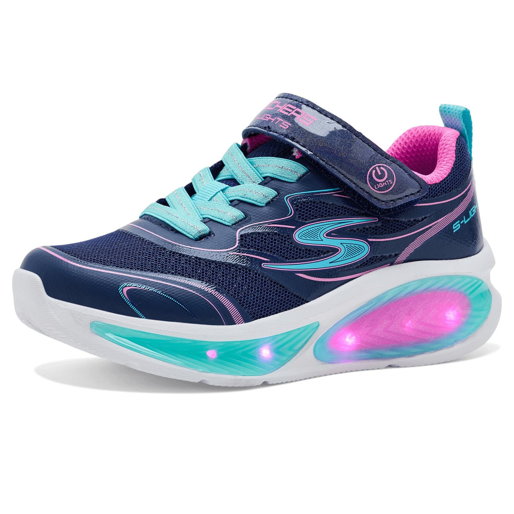 Skechers - Tenis Deportivos con Luces LED Kids' Cosmic Glow 2.0 con Cierre Adaptable para Niña (Azul Marino/Multicolor) (Talla 27 - 35)
