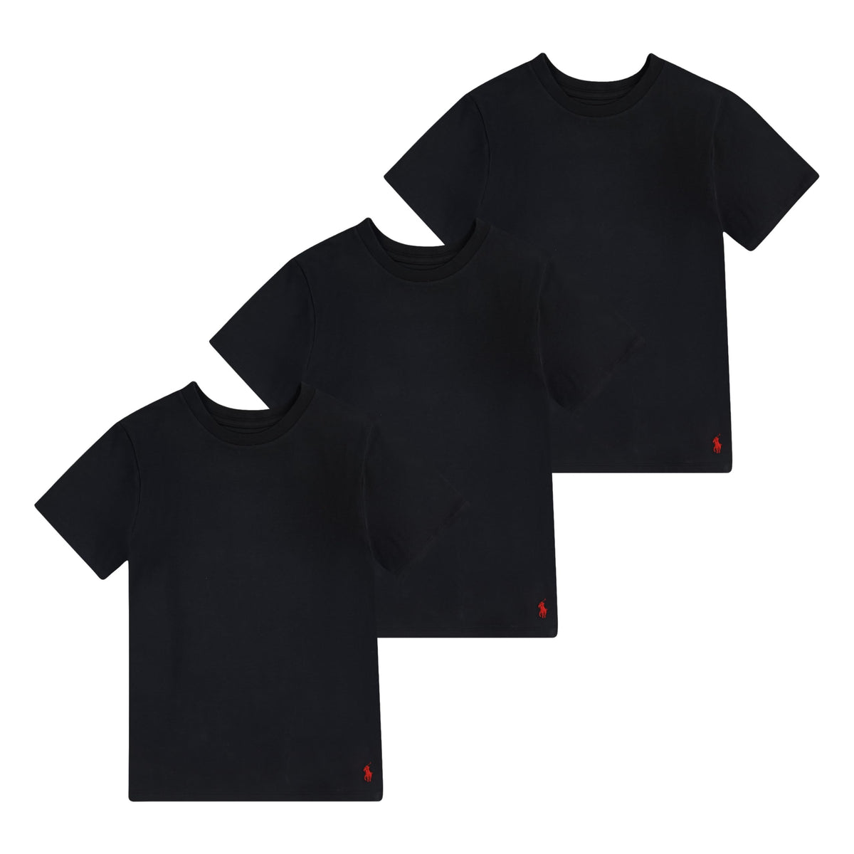 Polo Ralph Lauren | Camisetas Interior Niño Pack 3 Algodón 4D-Flex Negro Pony Rojo Manga Corta (6T - 16T)