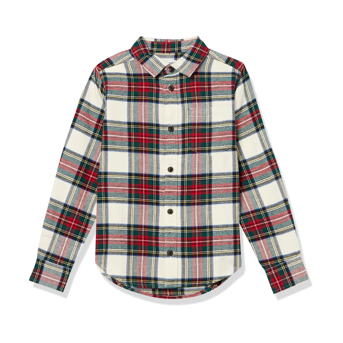 Amazon Essentials Camisa Franela Niño | Cuadros Crema/Rojo/Verde • Manga Larga • 100% Algodón
