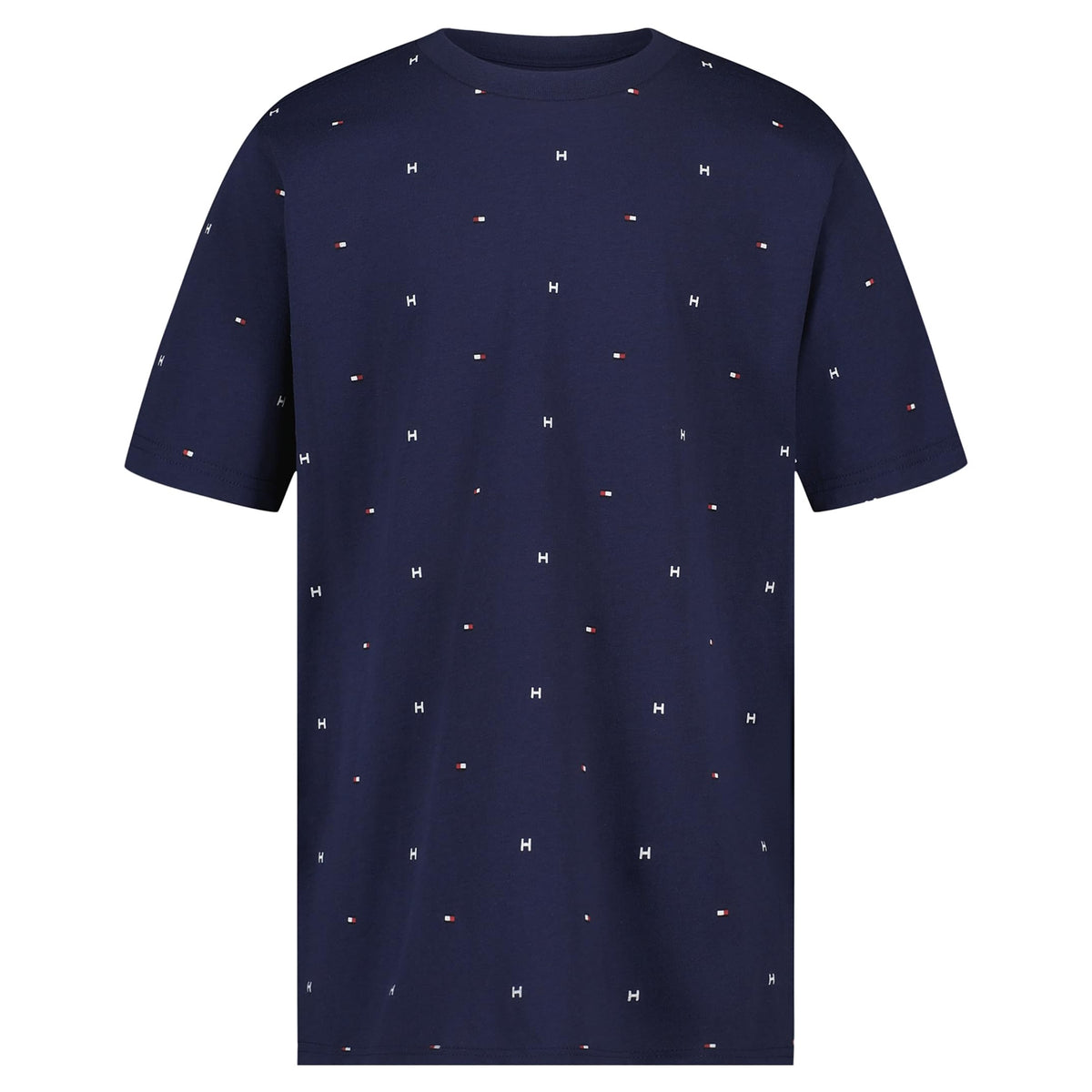 Tommy Hilfiger | Camiseta Niño Manga Corta Micro-Print Logo Bandera All-Over Minimalista 100% Algodón Azul Marino (8-16T)