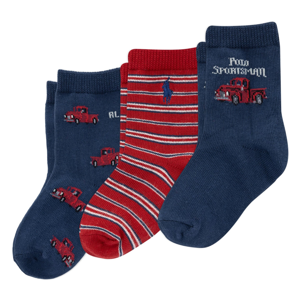 Polo Ralph Lauren | Calcetines Bebé Toddler Pack 3 Algodón Vintage Truck Marino Rayas RL