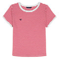 Tommy Hilfiger | Camiseta Nina Manga Corta | Rayas Rojo + Blanco con Lurex | Cuello Contrastante Blanco | Logo Bandera TH Corazon Bordado | Manga Enrollada | Corte Relaxed  (7 - 10T)