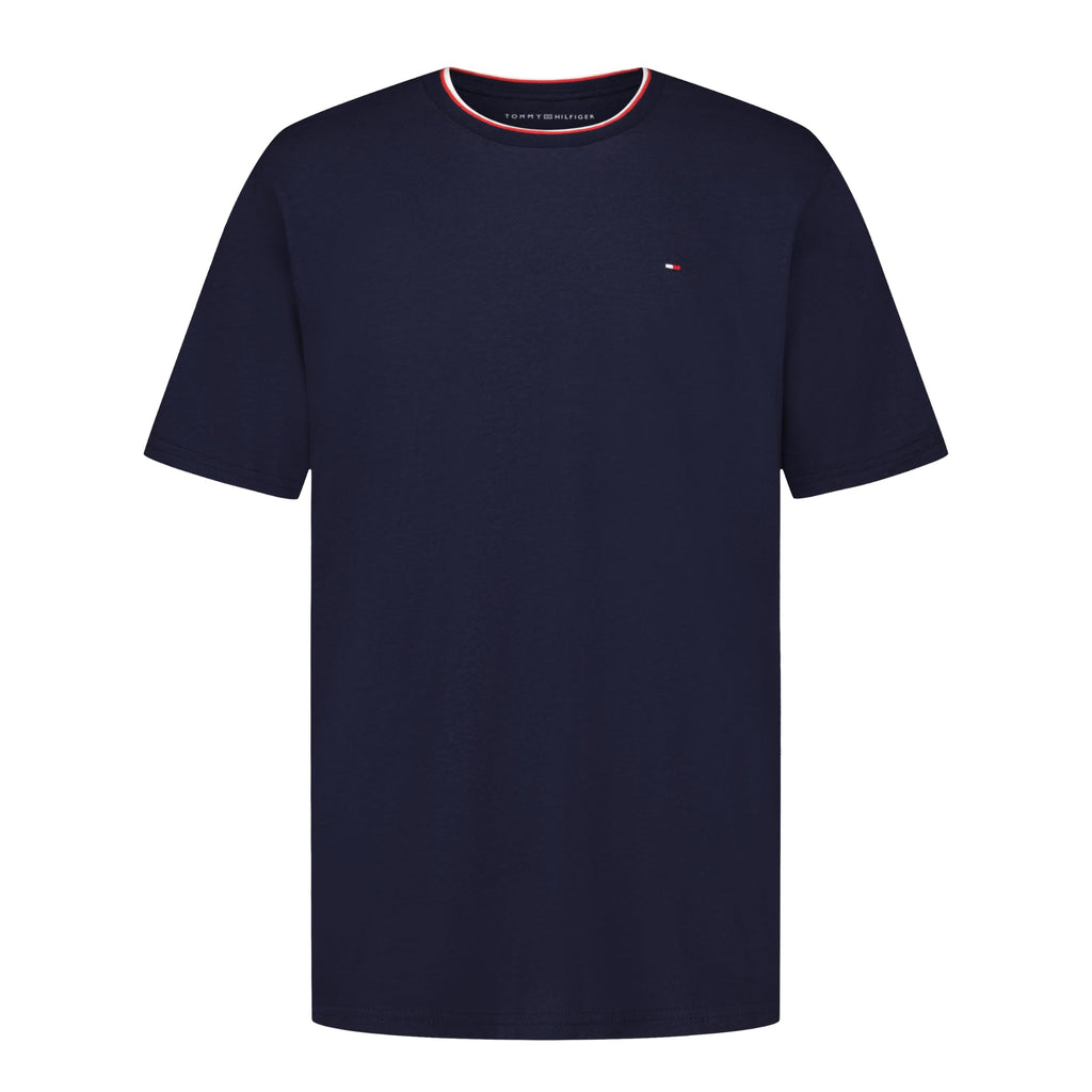 Tommy Hilfiger | Camiseta Niño Manga Corta Ringer Cuello Tricolor Logo Bandera Bordado 100% Algodón Azul Marino (8 - 16T)