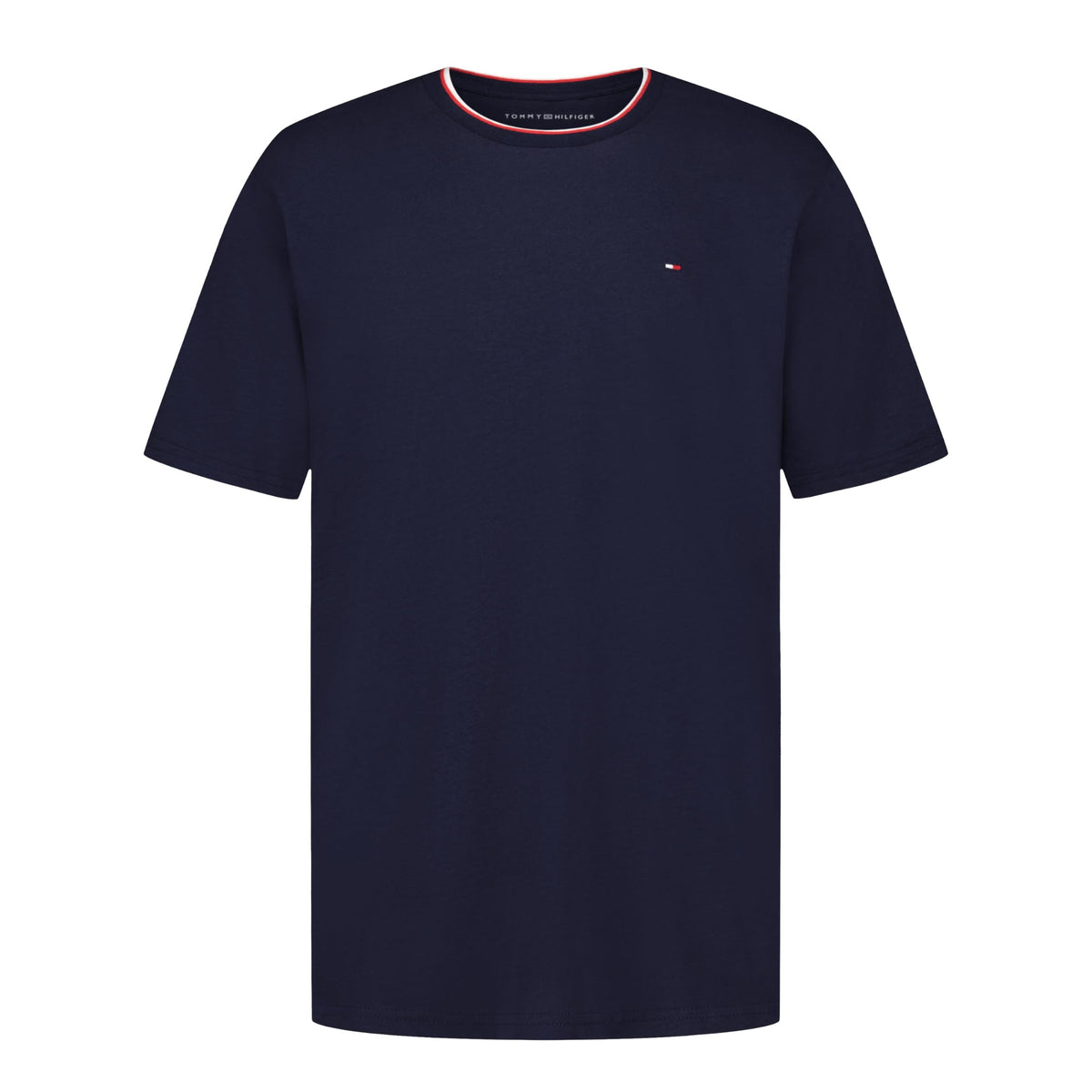Tommy Hilfiger | Camiseta Niño Manga Corta Ringer Cuello Tricolor Logo Bandera Bordado 100% Algodón Azul Marino (8 - 16T)