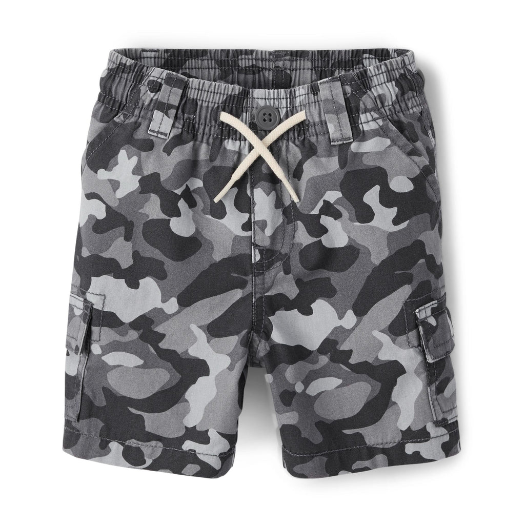 The Children's Place Short Cargo Camuflaje Gris Bebé/Niño | Lona Algodón • Cintura Elástica • Bolsillos Cargo