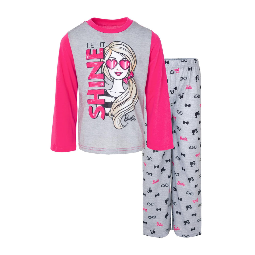 Pijama 2 Piezas Barbie Oficial Let It Shine | Raglán + Sublimación + Ignifugo | Niña Gris Rosa Manga Larga (4T -5-6T)