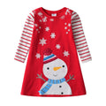 Vestido Navideño de Muñeco de Nieve para Niñas – Manga Larga a Rayas con Lentejuelas, Algodón (3 - 12T)