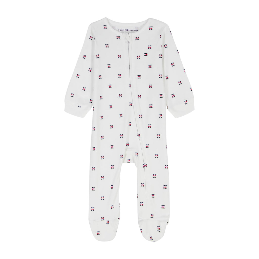 Mono con Pies Manga Larga Tommy Hilfiger | Logo TH Allover | Blanco (Solo 6-9M)