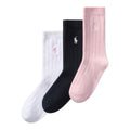 Polo Ralph Lauren | Calcetines Niña Pack 3 Pares Crew Acanalado Algodón Sostenible Poni Bordado Rosa Blanco Negro (Talla 4T - 20T))