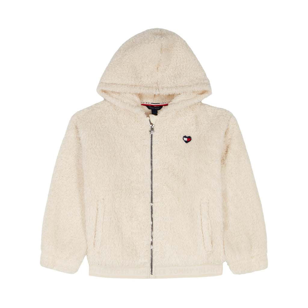 Hoodie Full-Zip Minky Sherpa Tommy Hilfiger | Pelo Sintético Ultrasuave Blanco + Logo Corazón | Niña  (7T - 16T)