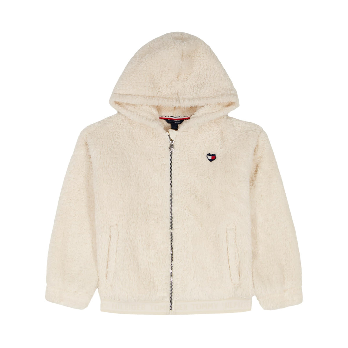 Hoodie Full-Zip Minky Sherpa Tommy Hilfiger | Pelo Sintético Ultrasuave Blanco + Logo Corazón | Niña  (7T - 16T)
