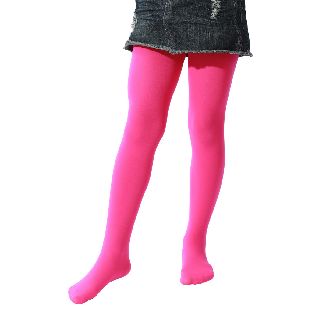 Mallas Nina 1 Par Opaco Ultra Suave Sin Costuras Nailon Elastano Rosa Fucsia Neon Baile (2 - 10T)