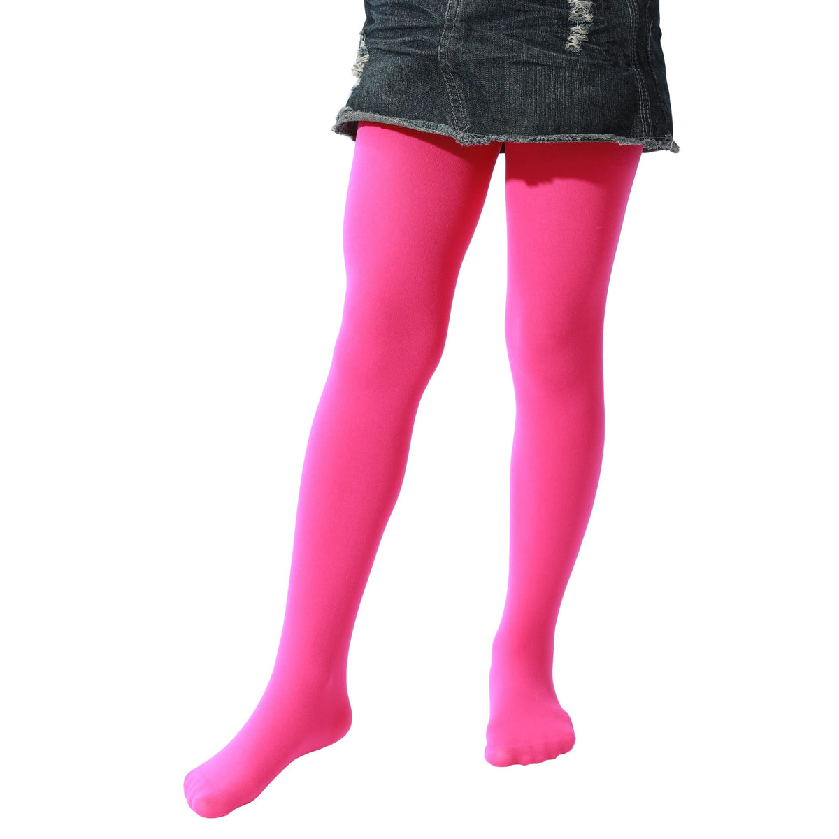 Mallas Nina 1 Par Opaco Ultra Suave Sin Costuras Nailon Elastano Rosa Fucsia Neon Baile (2 - 10T)