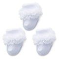 Calcetines Bebé Niña Pack 3 Triple Encaje Volantes Puño Vuelto Blanco Bautizo Ocasión