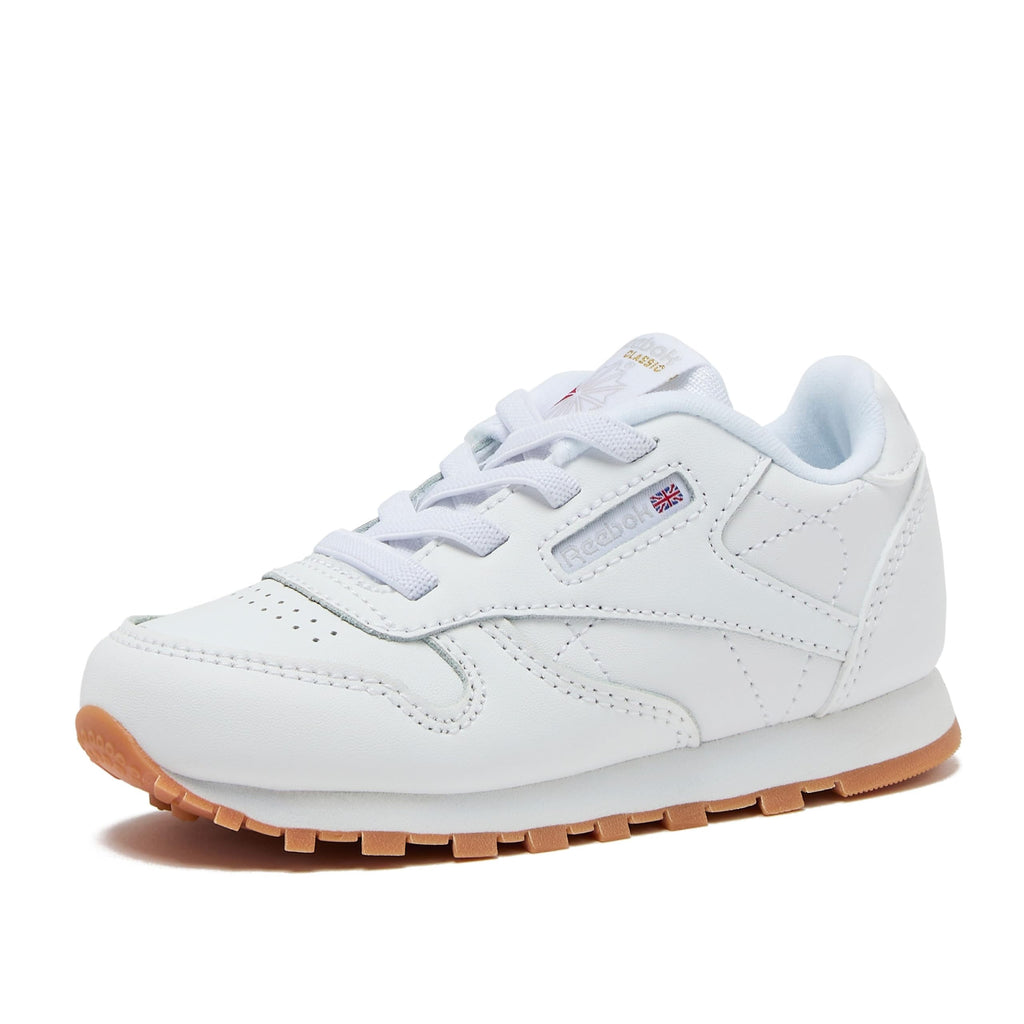 Reebok  -Tenis Casuales de Piel Classic Leather con Cordones para Niños (Blanco/Suela de Goma) (Talla 20 - 26)
