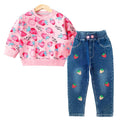 Conjunto 2 Piezas para Niña: Sudadera Rosa Fresas Allover y Jeans con Fresas Bordadas