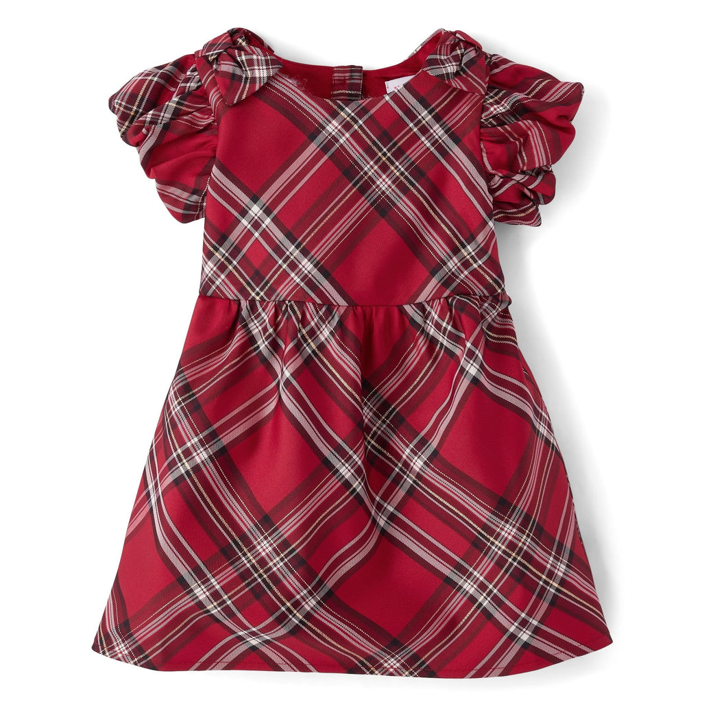 The Children's Place | Vestido Elegante Cuadros Escoceses Rojo Manga Farol Niña