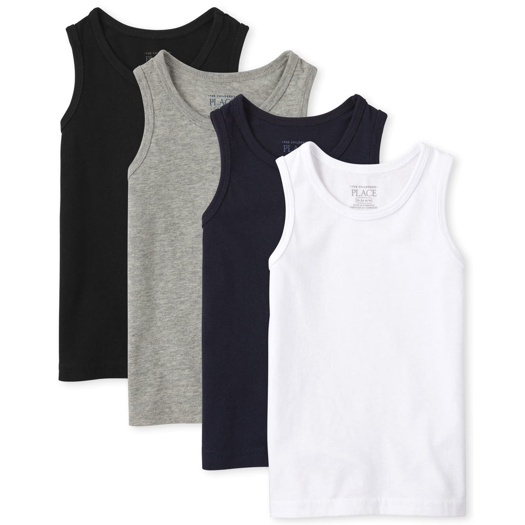 The Children's Place | Camisetas Sin Mangas Niño Pack 4 Algodón Acanalado Negro Gris Marino Blanco (2T - 16T)