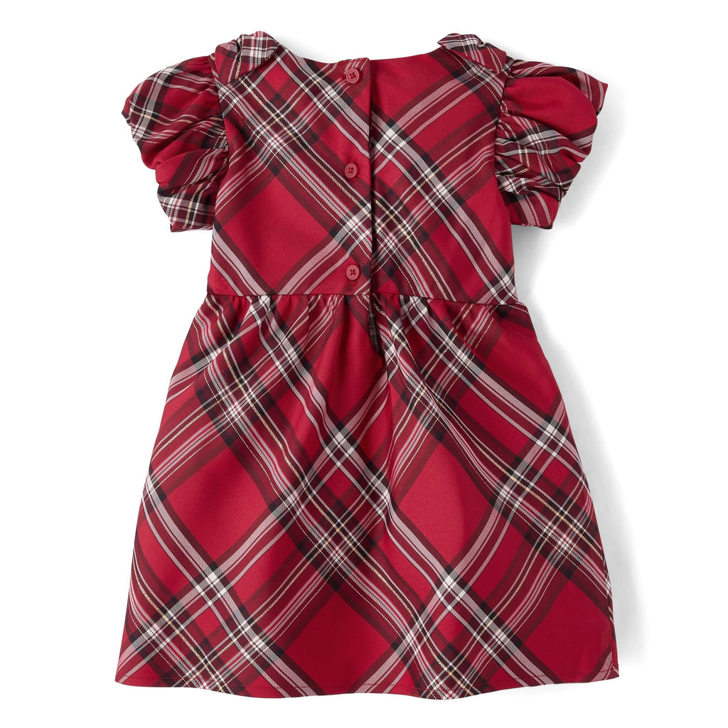 The Children's Place | Vestido Elegante Cuadros Escoceses Rojo Manga Farol Niña