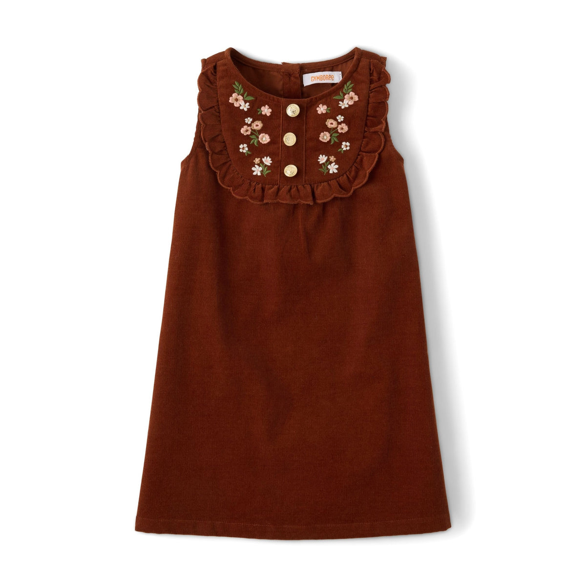Gymboree Vestido de Pana Marrón con Bordados Florales y Botones Dorados (12M - 24M)