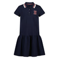 Tommy Hilfiger Vestido Polo Piqué Niña | Azul Navy • Parche Bordado H Varsity • Falda Plisada