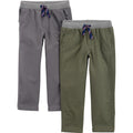 Simple Joys by Carter's Pack 2 Pantalones Pull-On Niño | Corte Cónico Clásico — Gris + Verde Olivo • Cintura Canálé con Cordón Trenzado