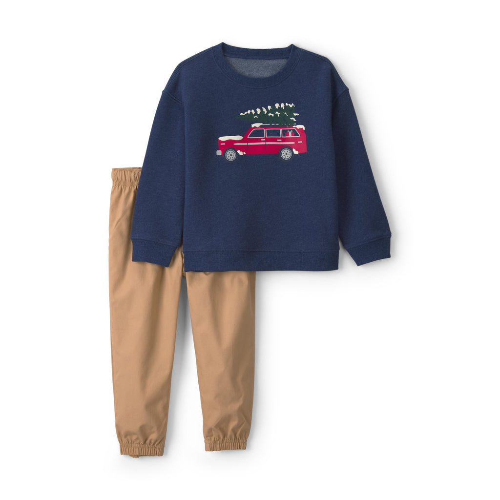Conjunto 2 Piezas Carter's | Sudadera Navy Carro Navideño + Jogger Kaki | Bebé Niño (3M - 5T)