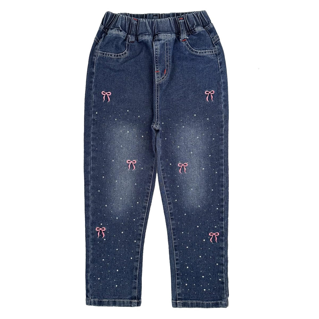 Jean para Niña con Lazos Bordados y Destellos