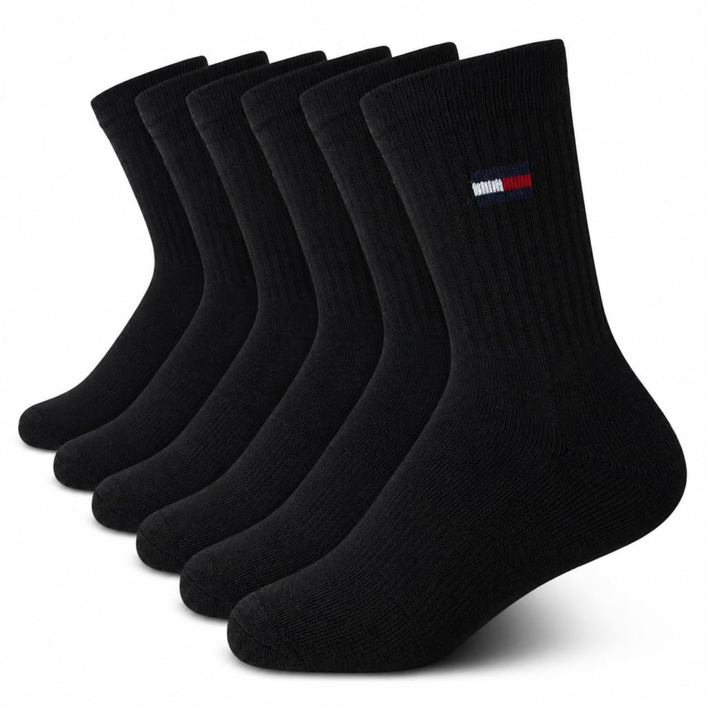 Tommy Hilfiger | Calcetines Niño Unisex Pack 6 Pares Crew Deportivos Acolchados Transpirables Negro (4 - 12T)