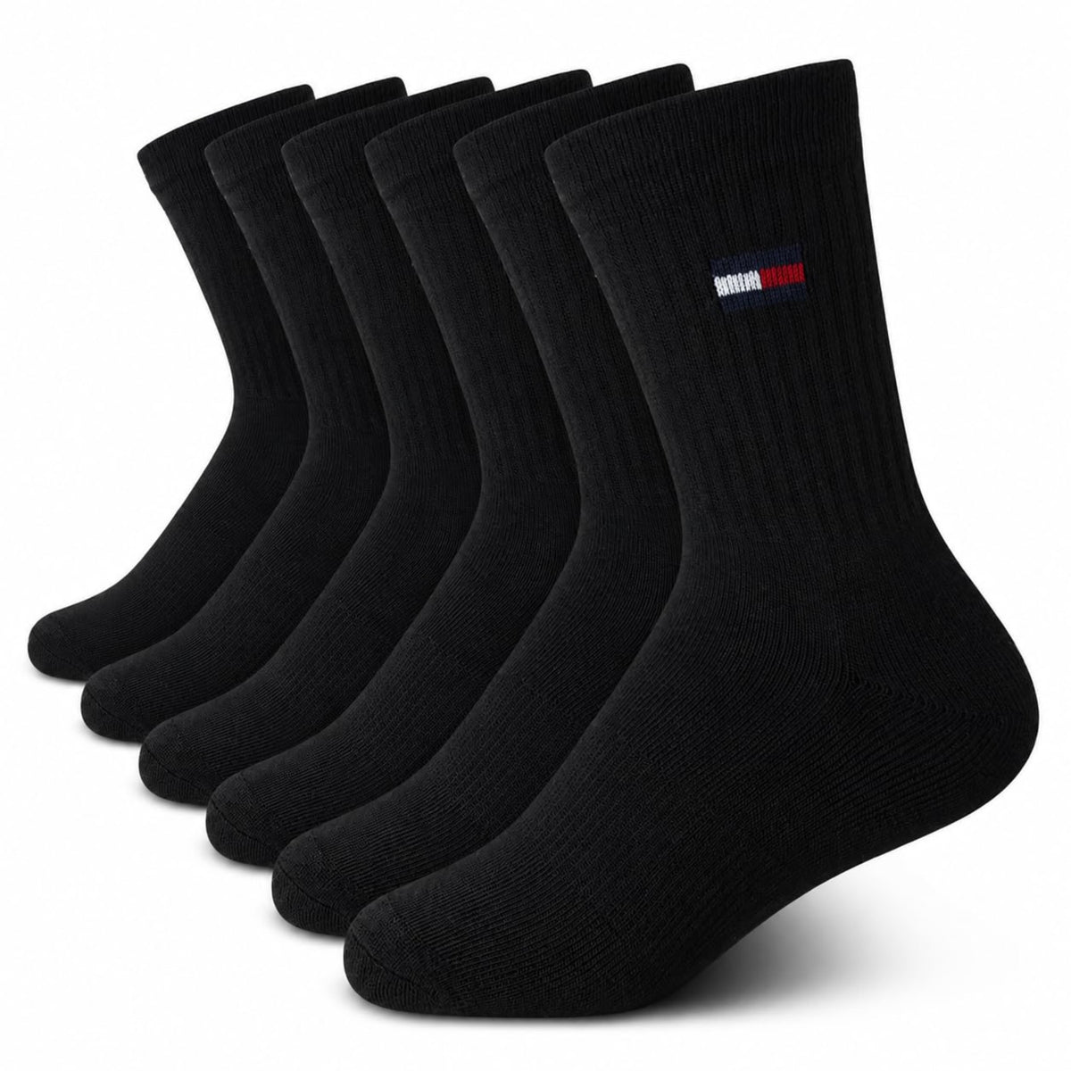 Tommy Hilfiger | Calcetines Niño Unisex Pack 6 Pares Crew Deportivos Acolchados Transpirables Negro (4 - 12T)
