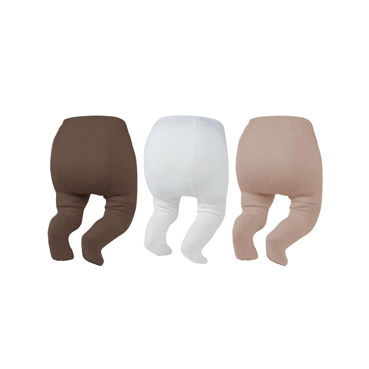 Pack 3 Leotardos con Pies Zando | Espacio para Pañal + Algodón Premium + Marrón Blanco Beige | Bebé Niña 0-4T