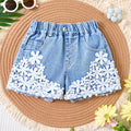Shorts de Mezclilla para Niñas con Ribete de Encaje Floral y Cintura Completamente Elástica (Estilo Adorable y Versátil para Verano y Vacaciones) (Solo Talla 5Y)