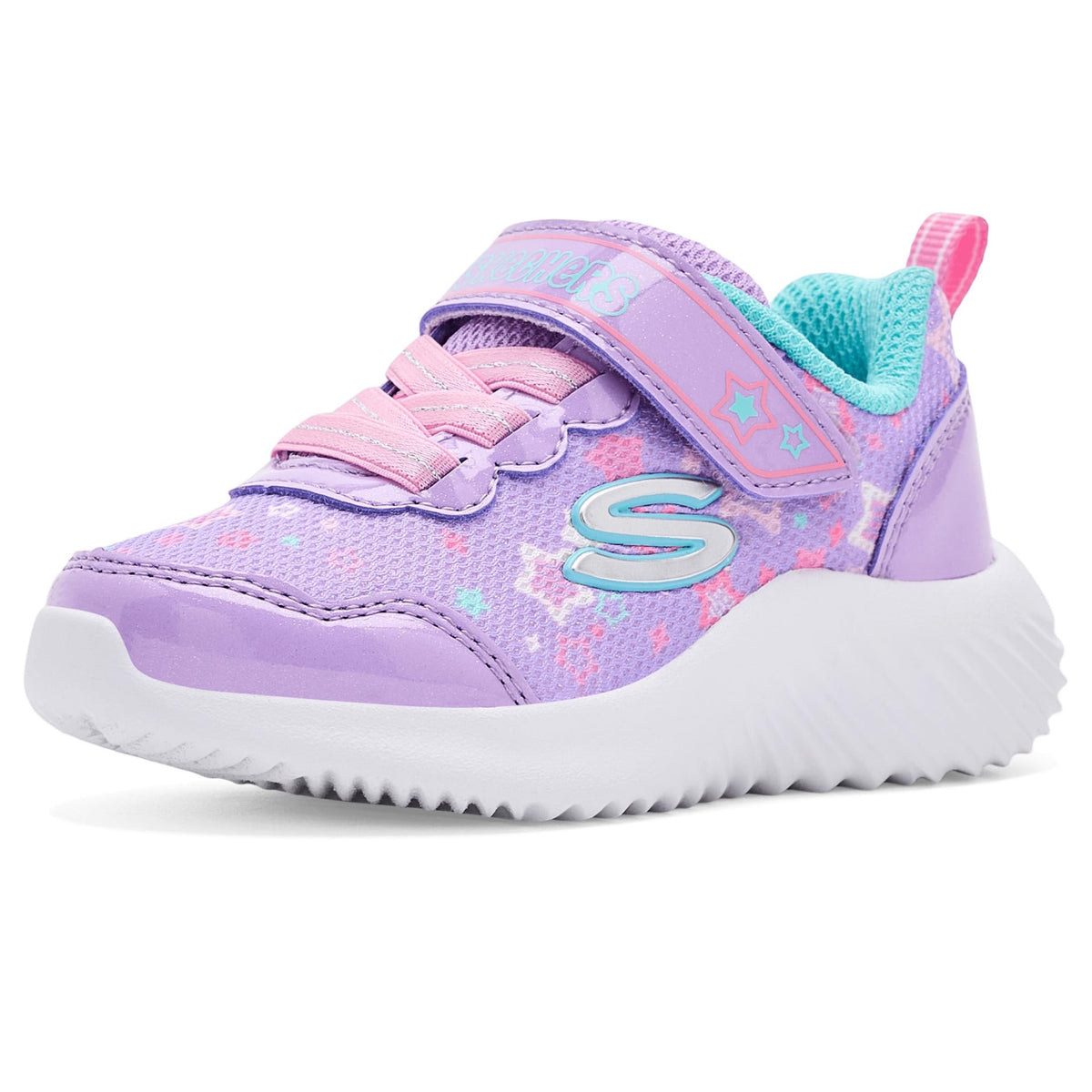 Skechers - Tenis Deportivos Bounder con Cierre Adaptable y Estampado de Estrellas para Niña (Lavanda/Morado) (Talla 21 - 26)