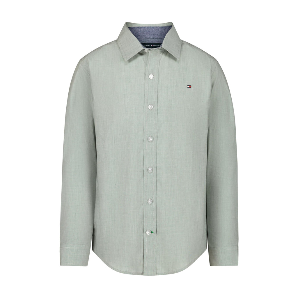 Tommy Hilfiger | Camisa Casual Manga Larga Sólida Verde Menta Niño (8T - 16T)