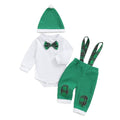Little Gentleman Verde | Conjunto Navideño Bebé Niño Mameluco Blanco + Pantalon Tirantes Cuadros + Gorro
