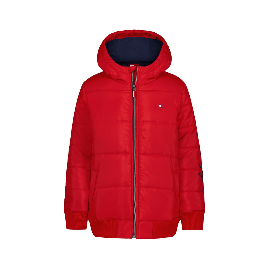 Chaqueta Puffer Heavyweight Tommy Hilfiger | Capucha Forro Micro Polar Navy + Resistente al Agua | Rojo | Niño (8T - 16T)