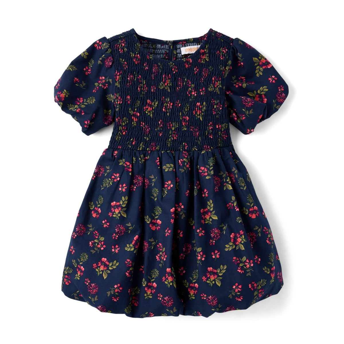 Vestido Burbuja Niña Gymboree | Franela 100% Algodón + Floral Ditsy Navy + Corpiño Fruncido Smocked + Manga Farol (2T - 12T)